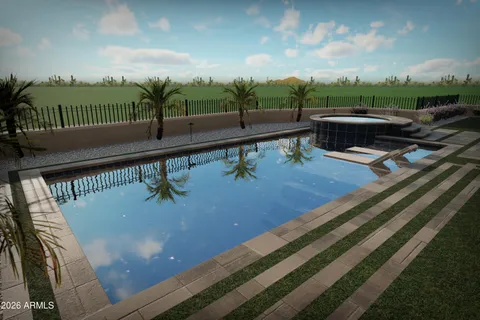 a view of a swimming pool with a patio