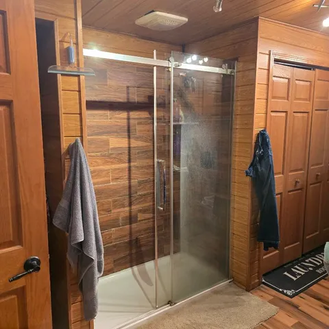 a bathroom with a shower