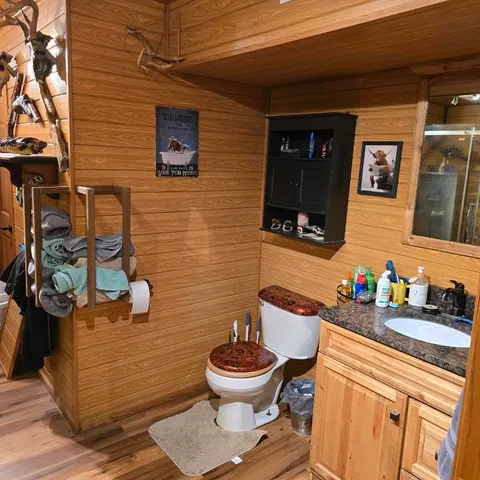 a bathroom with a toilet a sink and mirror