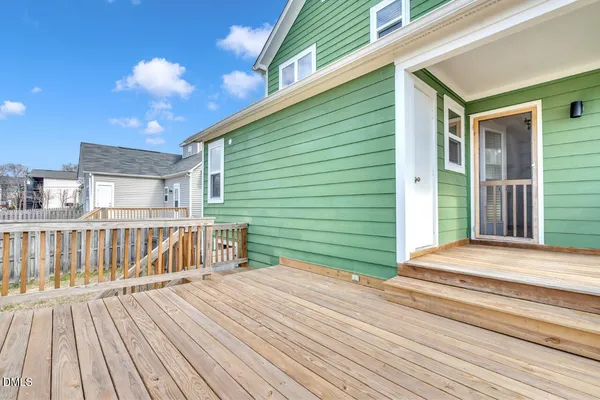 a porch with seating space