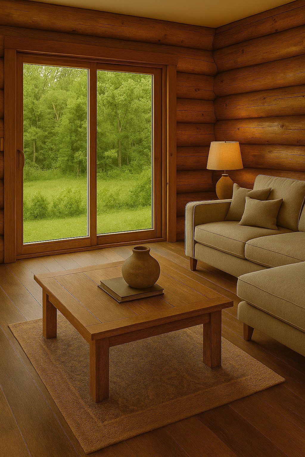 8017 Ryan Gulch Road, Unit B8 Silverthorne, CO 80498 - Photo 8 of 15 VIRTUAL Living area with log walls and hardwood / wood-style flooring