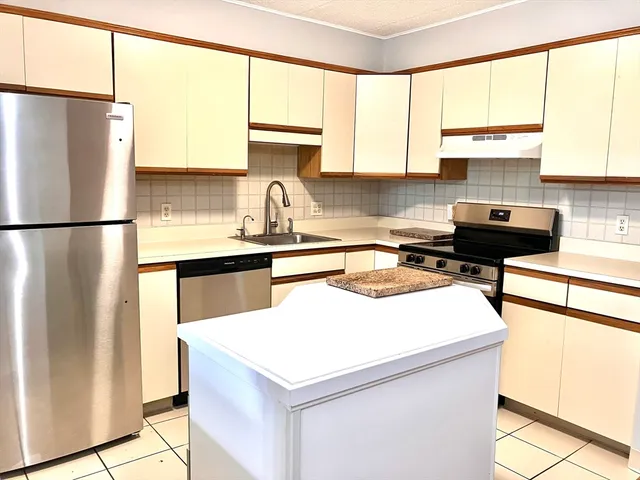 a kitchen with a stove a sink and a refrigerator