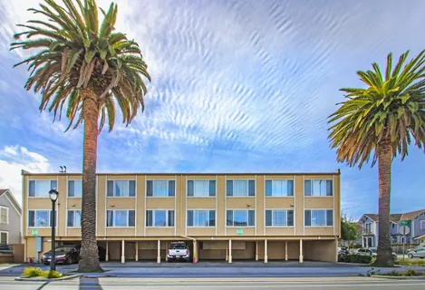 a front view of a multi story building