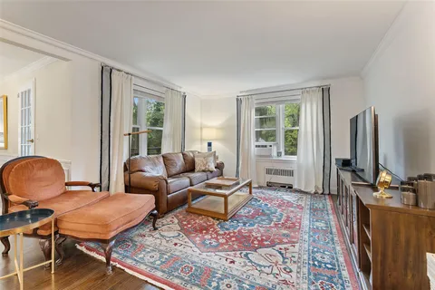 a living room with furniture rug and window