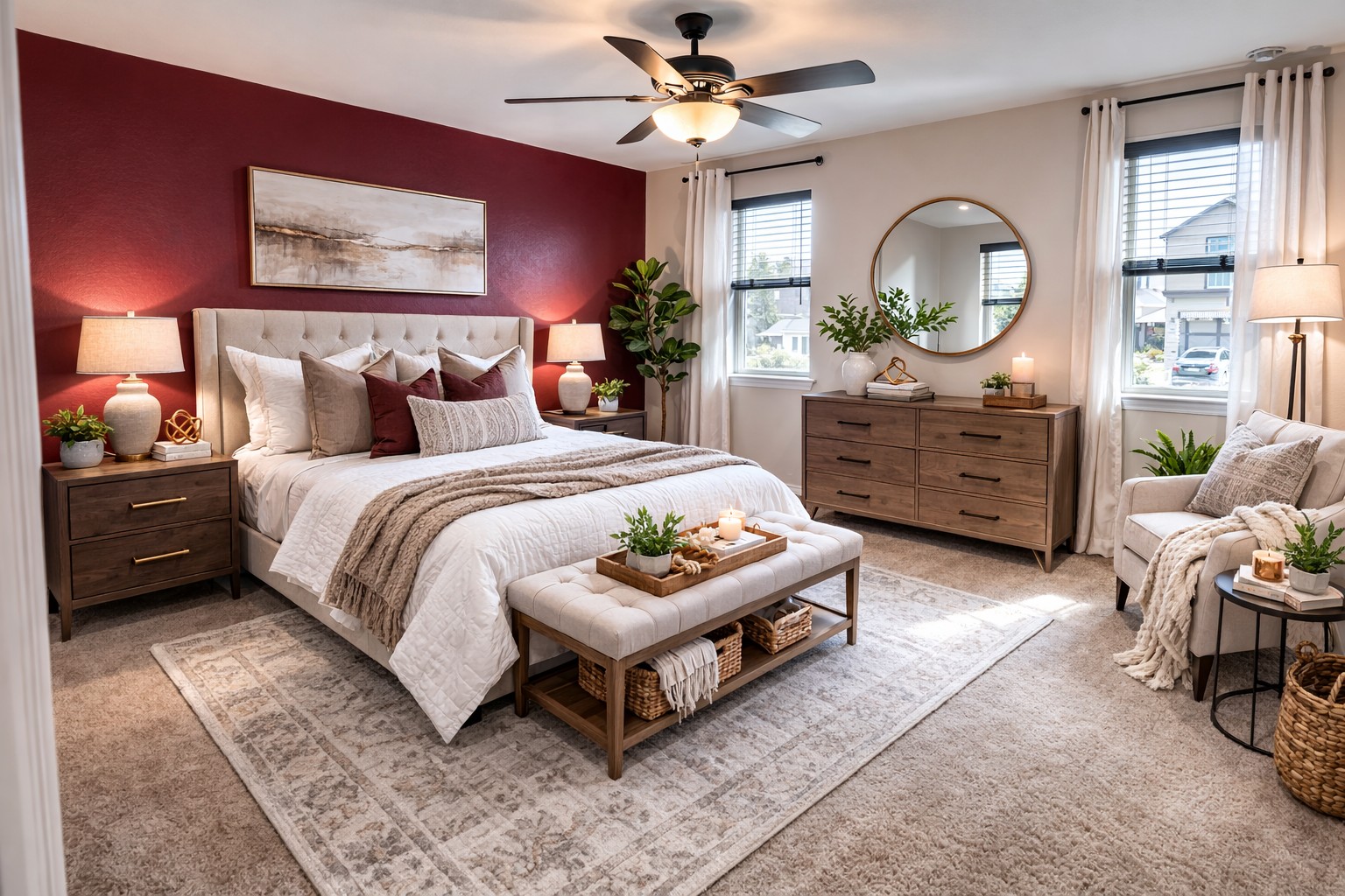 120 Schuylerville Drive Elgin, TX 78621 - Photo 17 of 29 Carpeted bedroom with an accent wall and ceiling fan