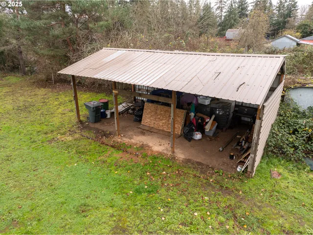 an outdoor space with seating