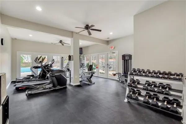 a view of a room with gym equipment