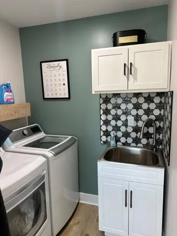 a room with a table and chairs