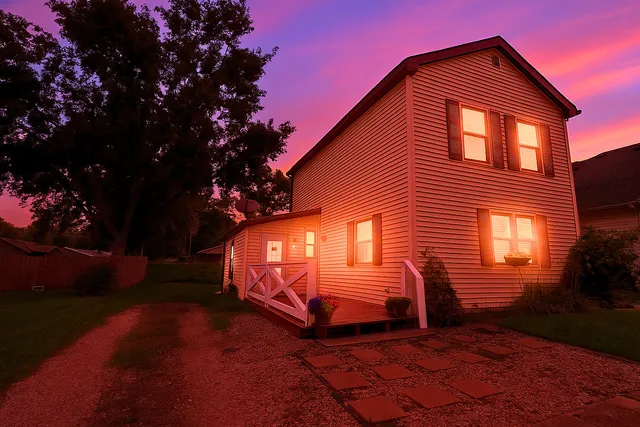 a view of backyard of house