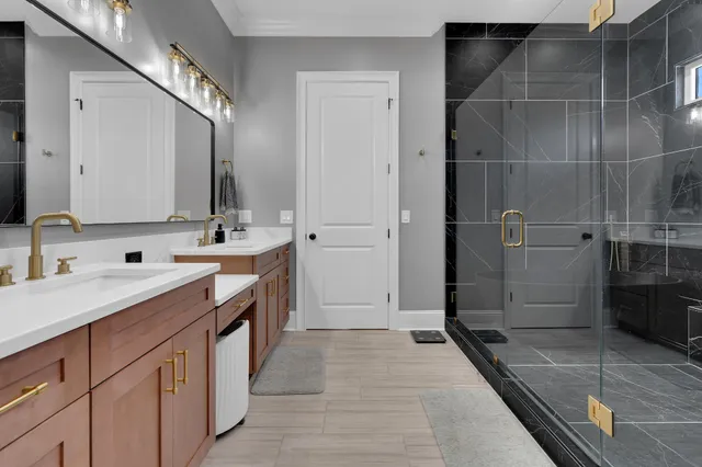 a kitchen with a sink and cabinets