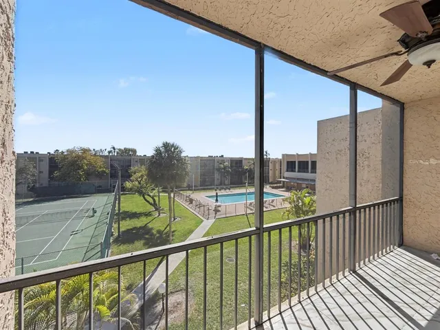 a view of a balcony with couch