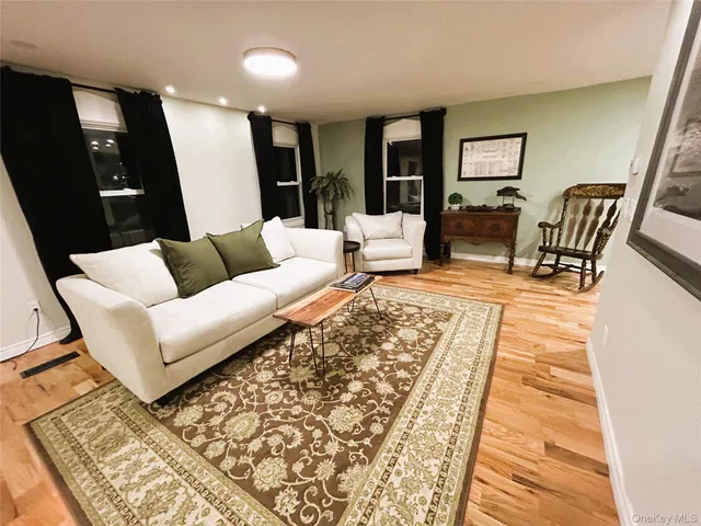 a living room with furniture and a rug