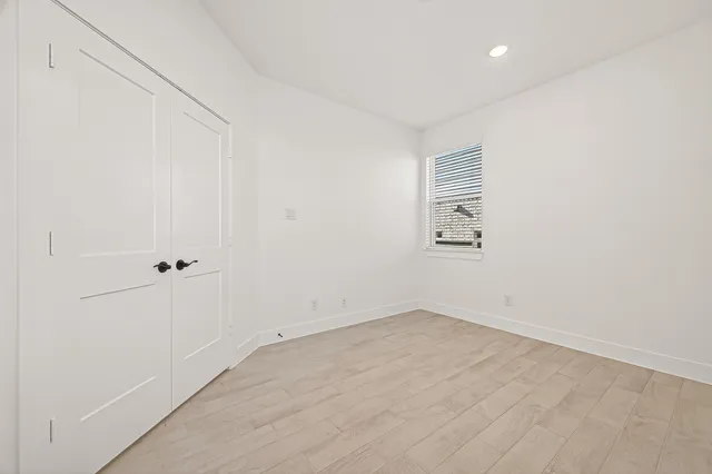 an empty room with a workbench