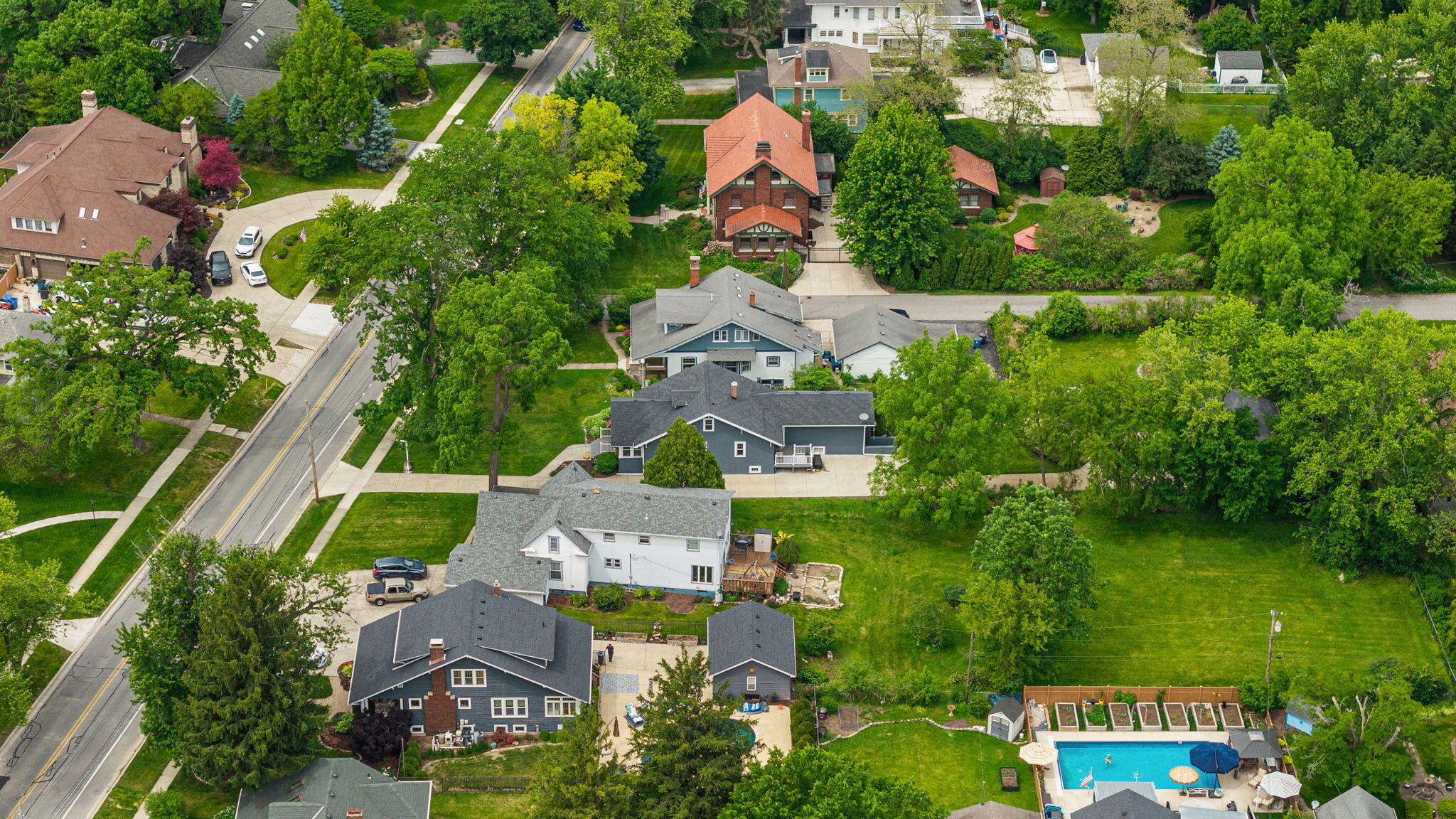 504 South Court Street Crown Point, IN 46307 - Photo 54 of 61 an aerial view of residential house with outdoor space and swimming pool