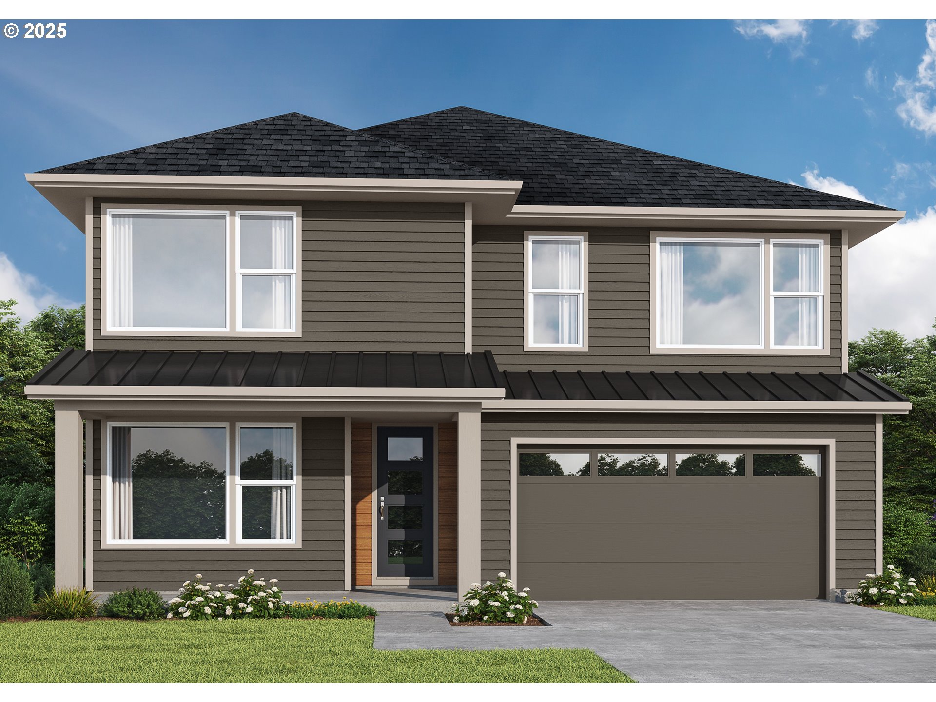 a front view of a house with garden