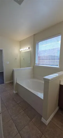 a bathroom with a bathtub and a window