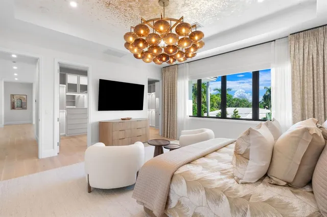 an aerial view of a house with outdoor space