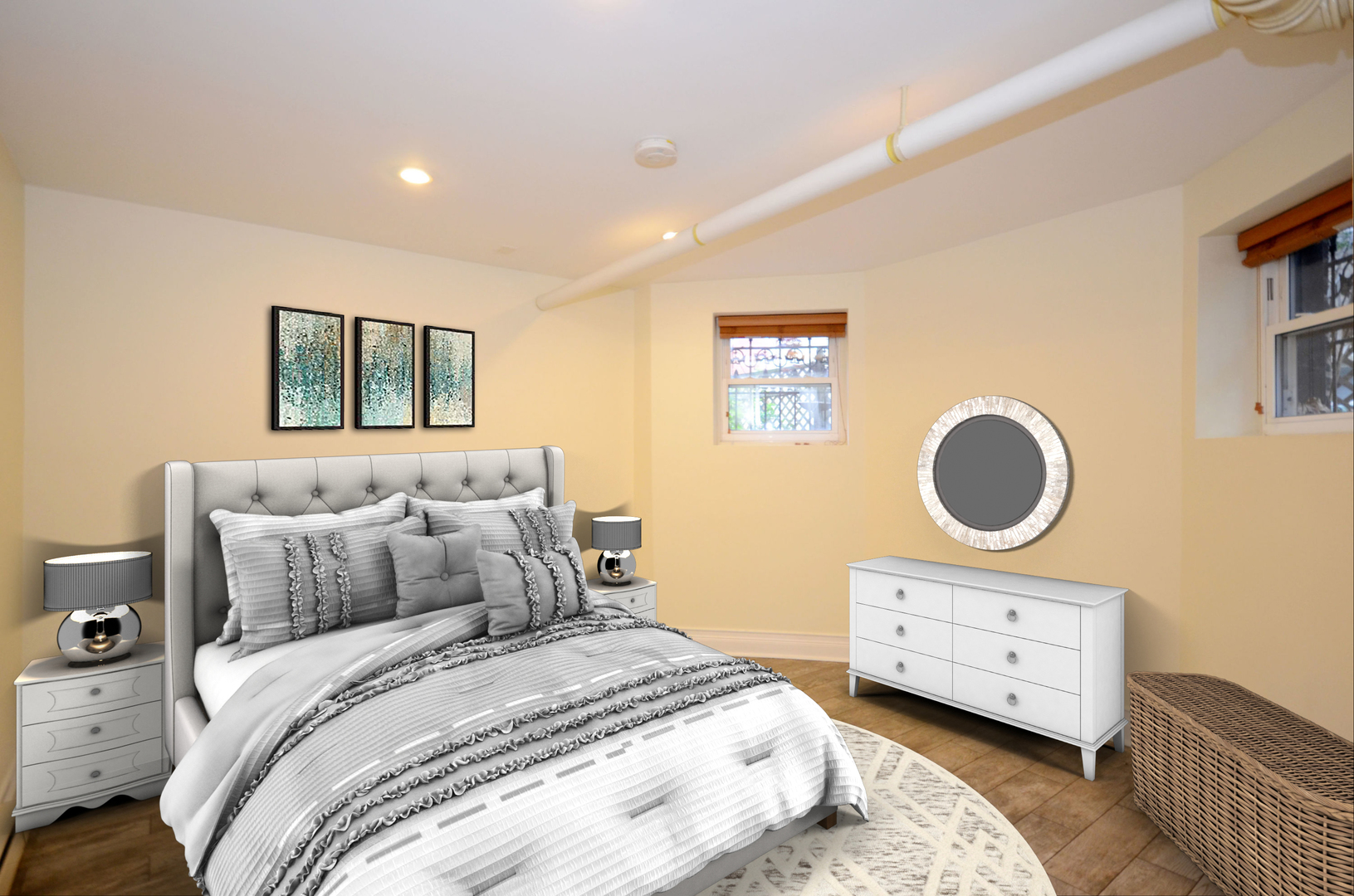 622 West Briar Place, Unit G Chicago, IL 60657 - Photo 8 of 16 a bedroom with a bed a mirror and a window