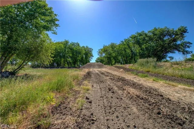 an aerial view of a house with a garden