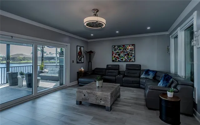 a balcony with wooden floor