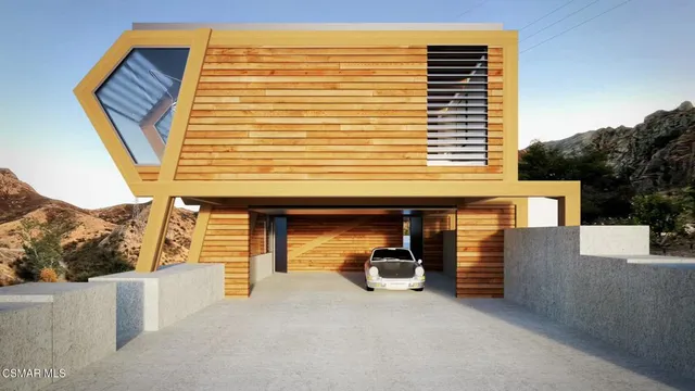 a view of a house with a large window
