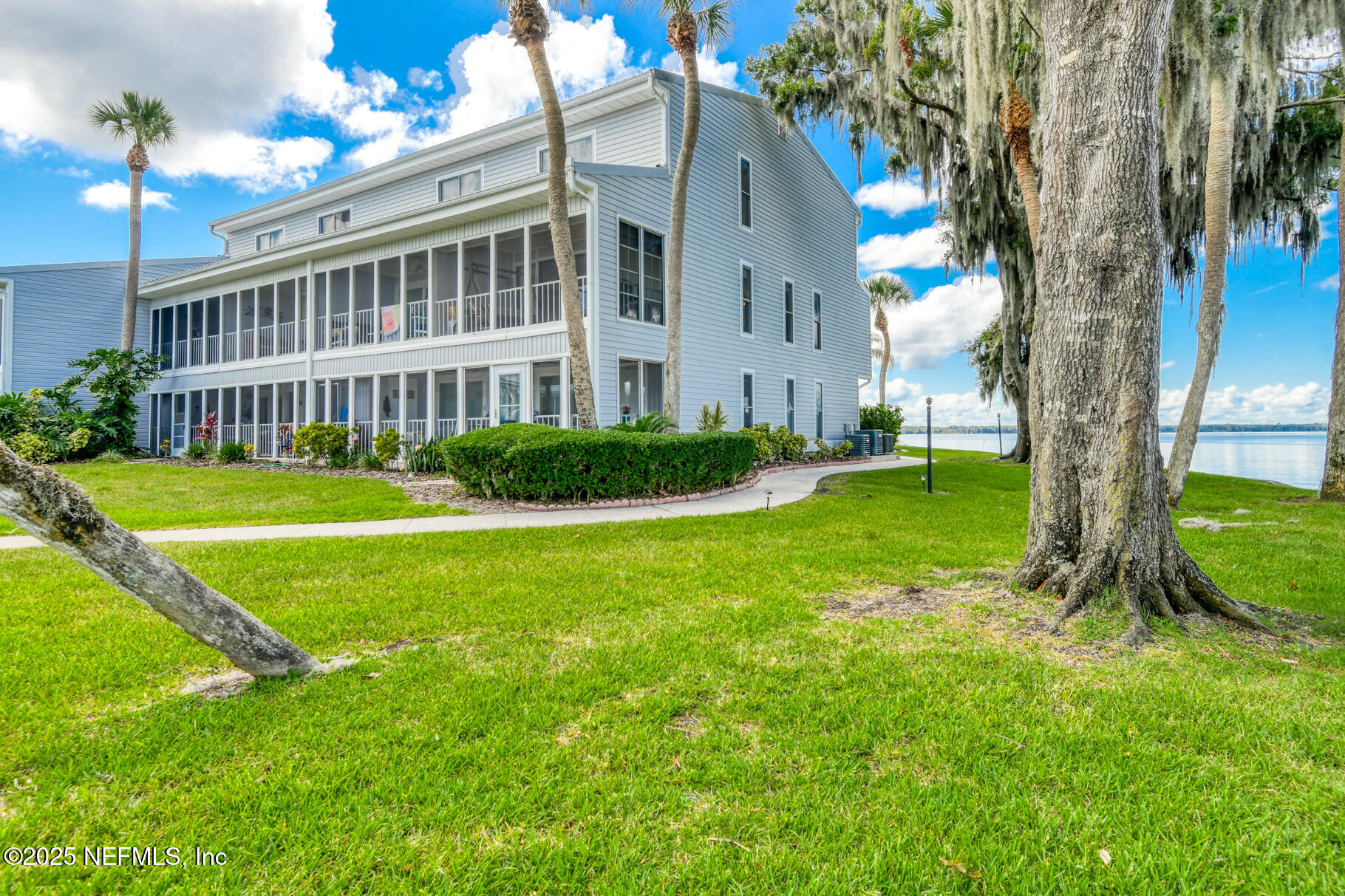 222 River Bend Court, Unit BLDG C Welaka, FL 32193 - Photo 22 of 49 a view of a big yard next to a house with a big yard and potted plants and a large tree