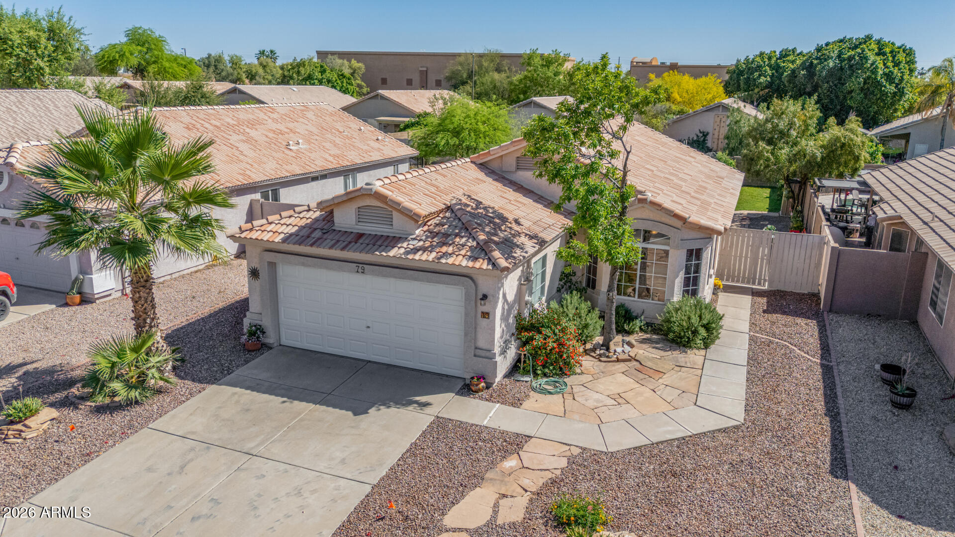 79 West Gail Drive Gilbert, AZ 85233 - Photo 34 of 37 Front aerial, tile roof and garage