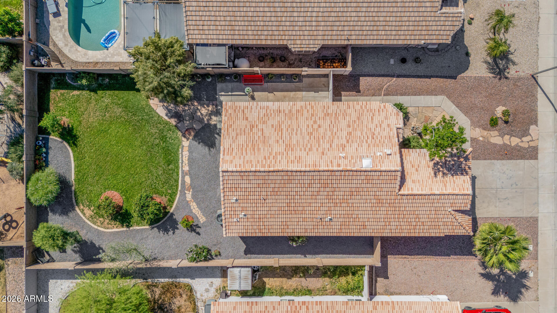 79 West Gail Drive Gilbert, AZ 85233 - Photo 37 of 37 Aerial top-down, tile roof yard