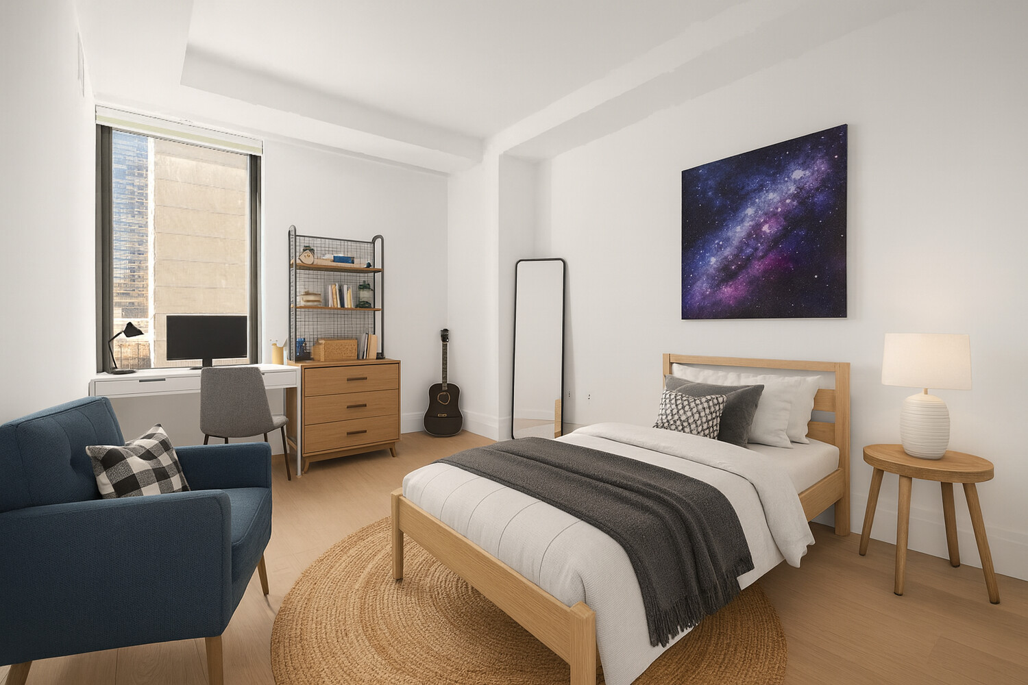 50 West 66th Street, Unit 9G Manhattan, NY 10023 - Photo 10 of 13 a bedroom with bed couch and window