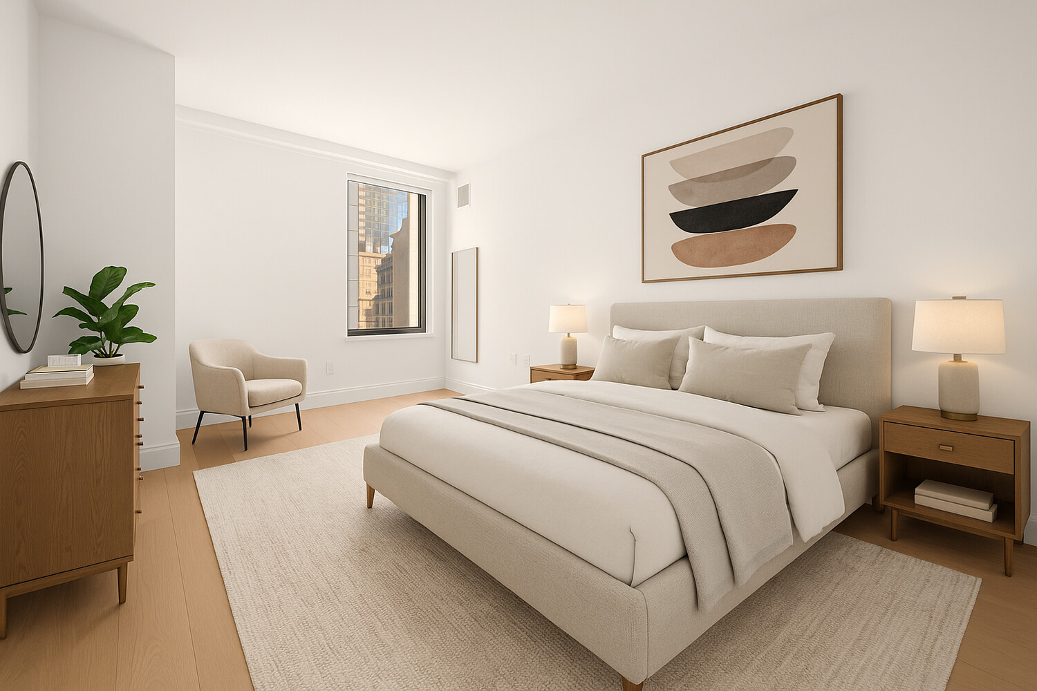 50 West 66th Street, Unit 9G Manhattan, NY 10023 - Photo 7 of 13 a bedroom with bed and a painting on the wall