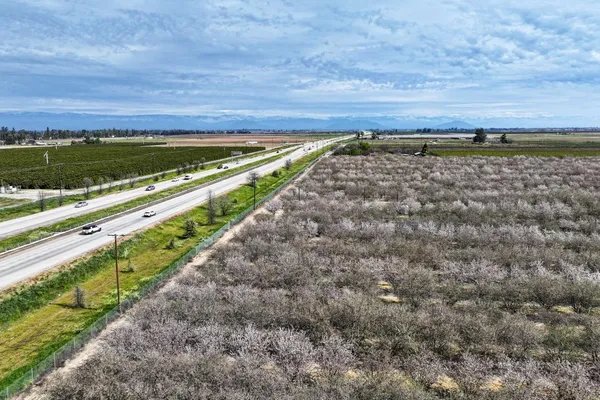a view of a dry yard with wooden fence