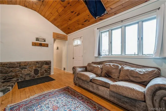 a living room with furniture and a rug