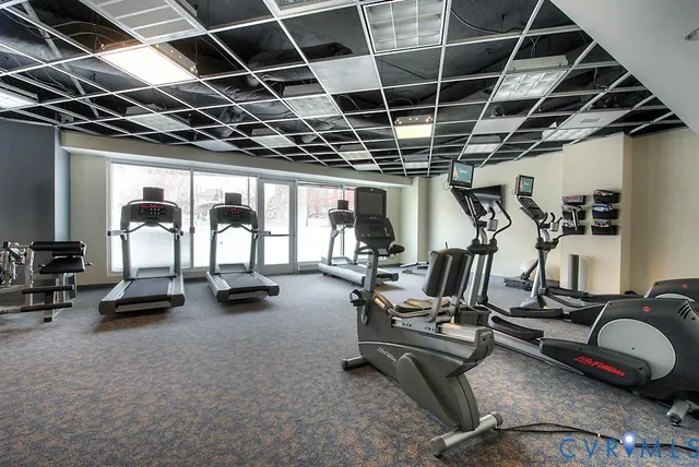 a view of a room with gym equipment