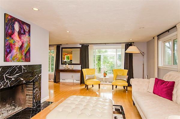 59 Wallis Road Brookline, MA 02467 - Photo 3 of 28 a living room with furniture a rug and a fireplace