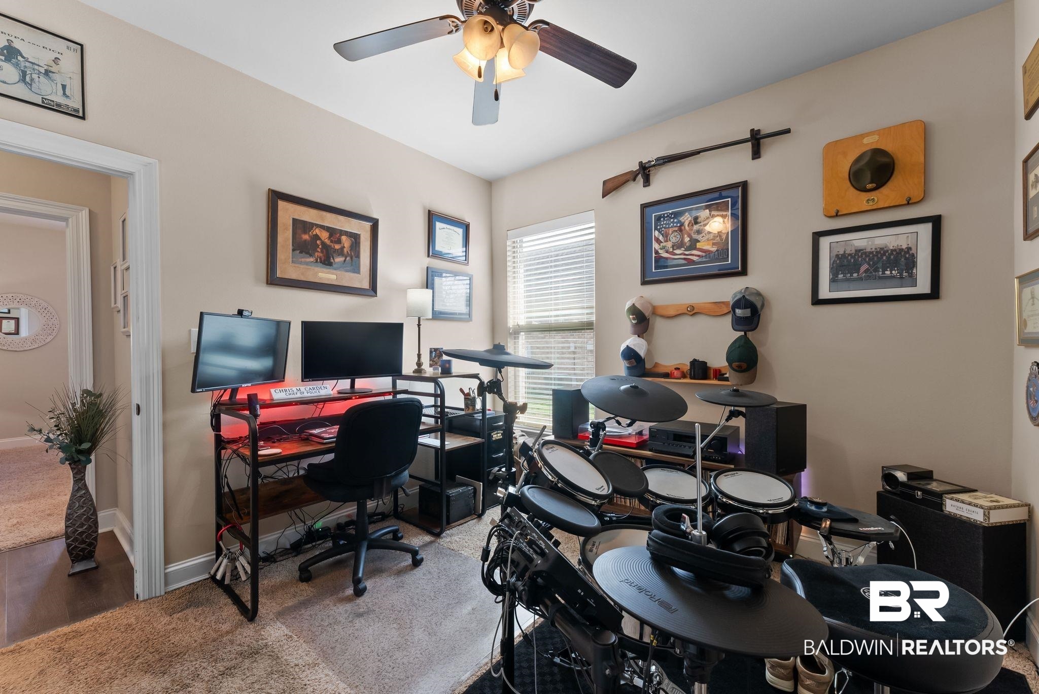 7015 Rocky Rd Loop Gulf Shores, AL 36542 - Photo 29 of 41 Home office featuring carpet and ceiling fan