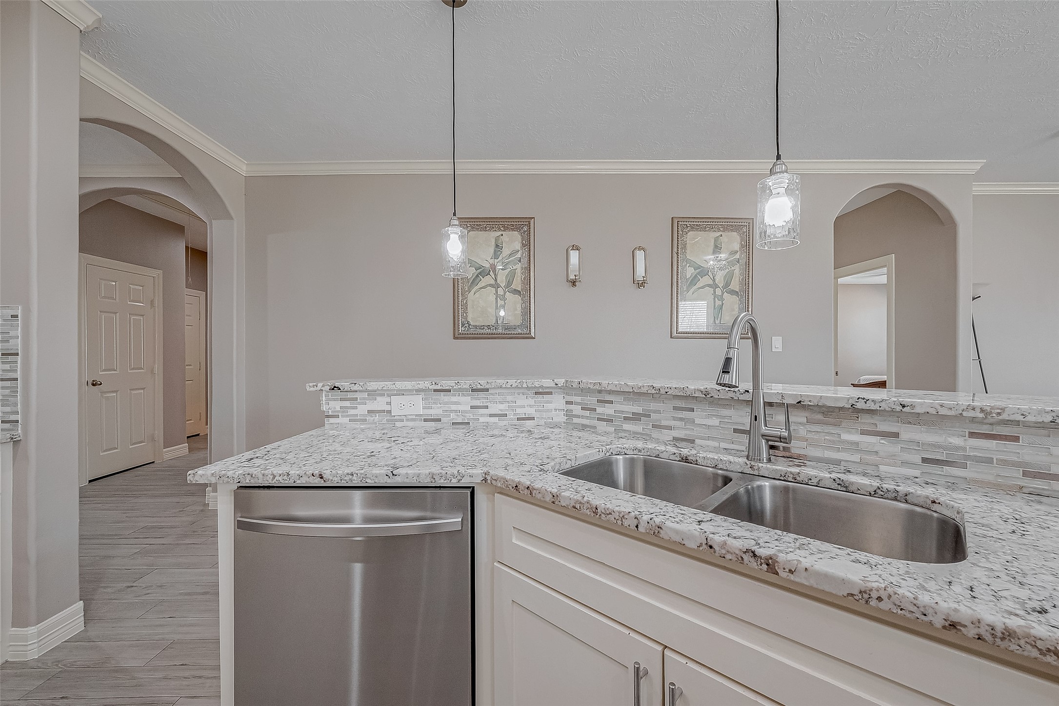 709 Coen Road Rosharon, TX 77583 - Photo 17 of 33 a bathroom with a granite countertop sink a mirror and shower