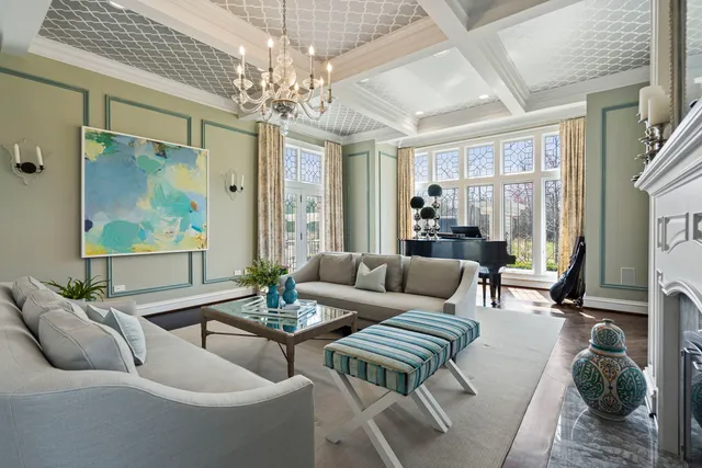 a living room with a couch and a table