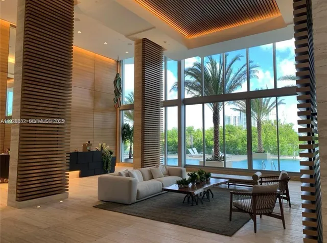 a view of outdoor space with palm trees