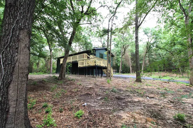 a dirt road with trees in the background