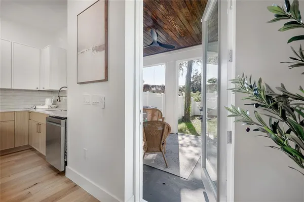 a living room with patio