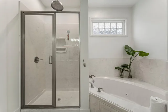 a bathroom with a bathtub