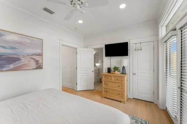 a bedroom with a bed and furniture