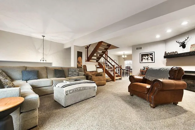 a living room with furniture