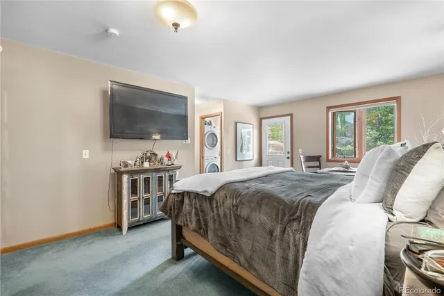 a bed room with a bed and a television