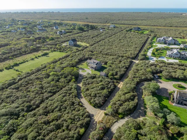 an aerial view of beach and residential building