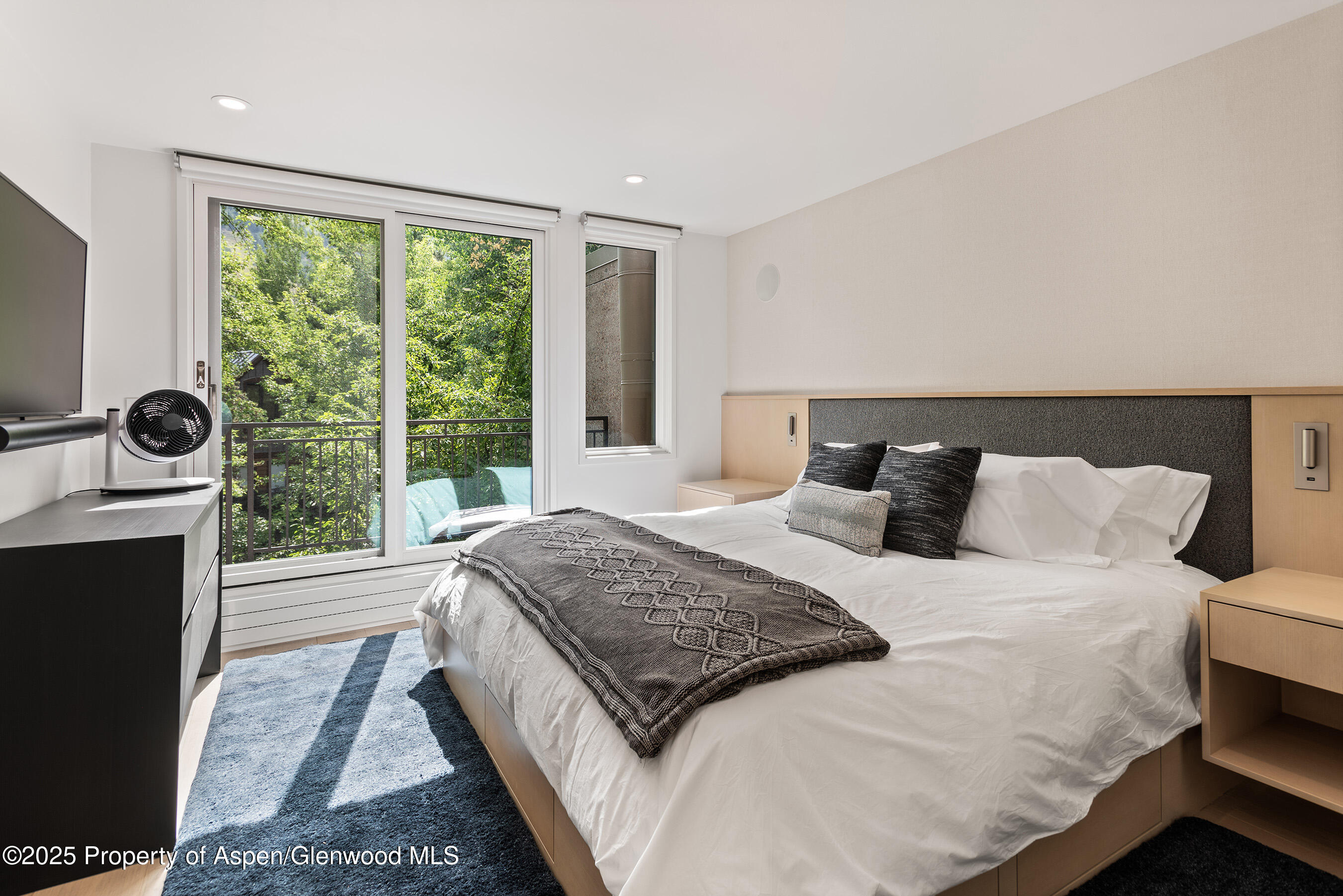 800 East Hopkins Avenue, Unit B5 Aspen, CO 81611 - Photo 16 of 29 a bedroom with a bed a fireplace and a large window