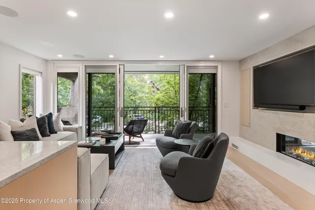a living room with fireplace furniture and a flat screen tv