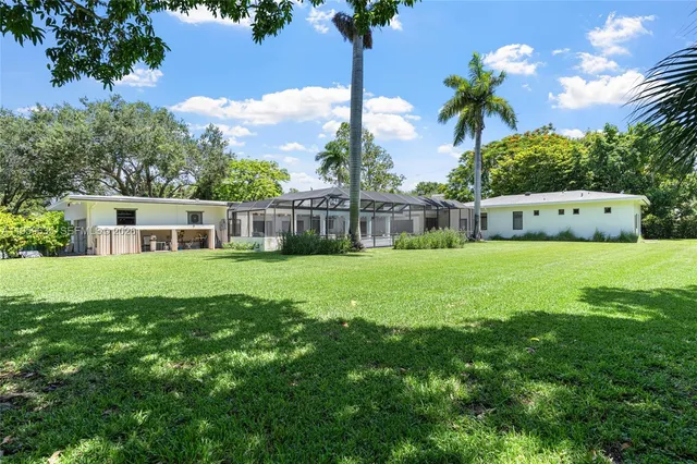 a view of a garden with a tree