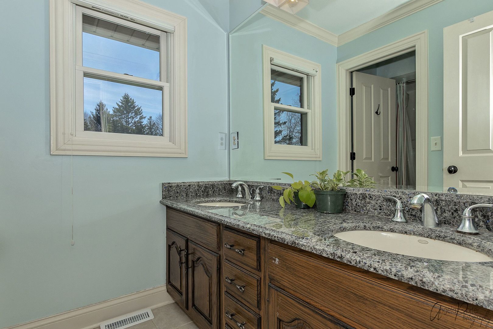1018 Sunset Road Spring Grove, IL 60081 - Photo 29 of 54 a bathroom with a granite countertop double vanity sink and a mirror