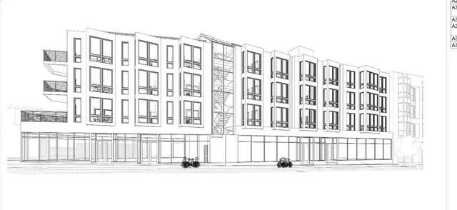 a black white and white house with a fence